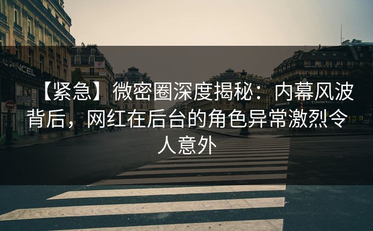 【紧急】微密圈深度揭秘：内幕风波背后，网红在后台的角色异常激烈令人意外